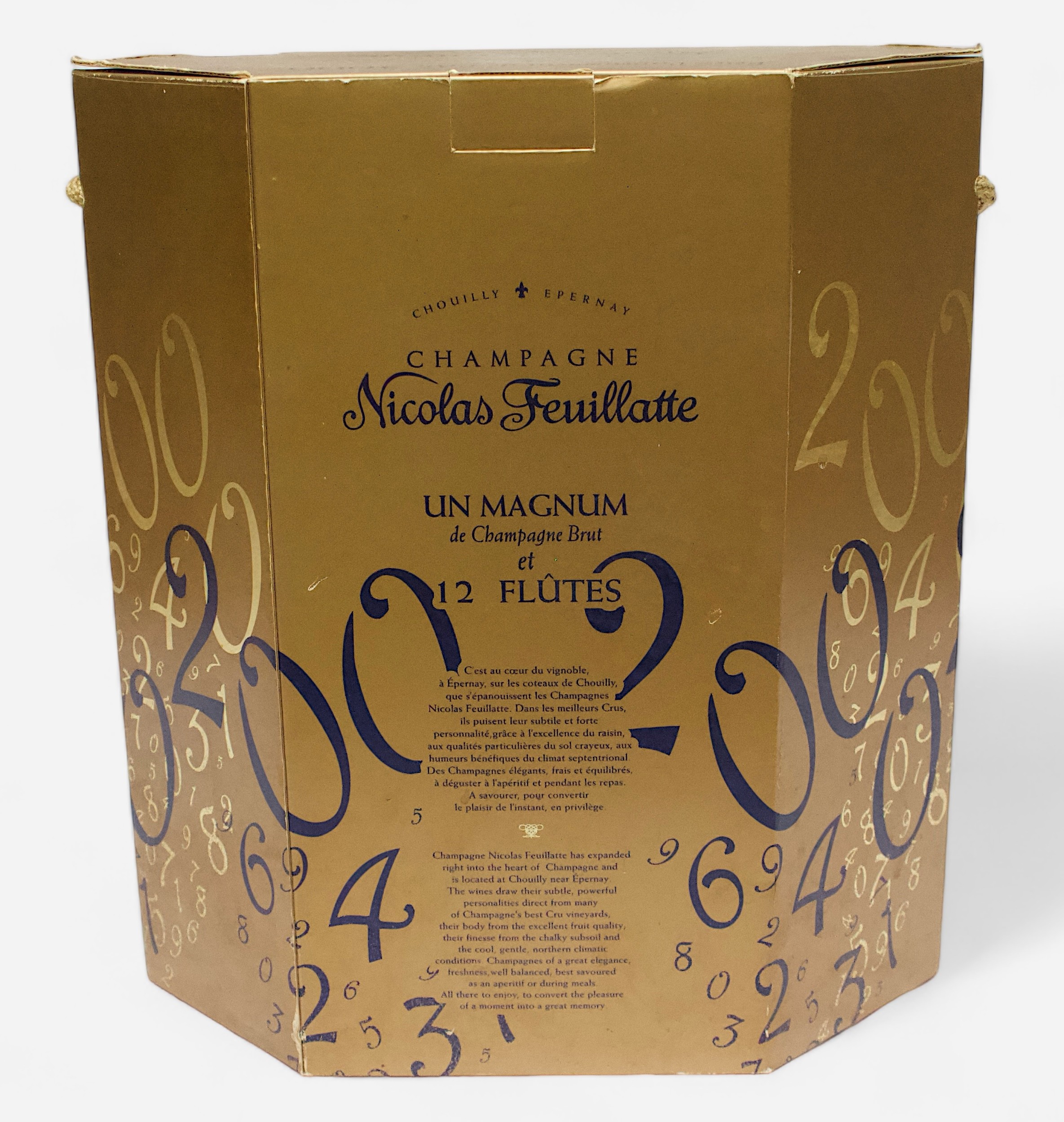 A commemorative Millenium magnum bottle of Nicolas Feuillatte champagne, with a set of 12 flutes, in - Image 2 of 2