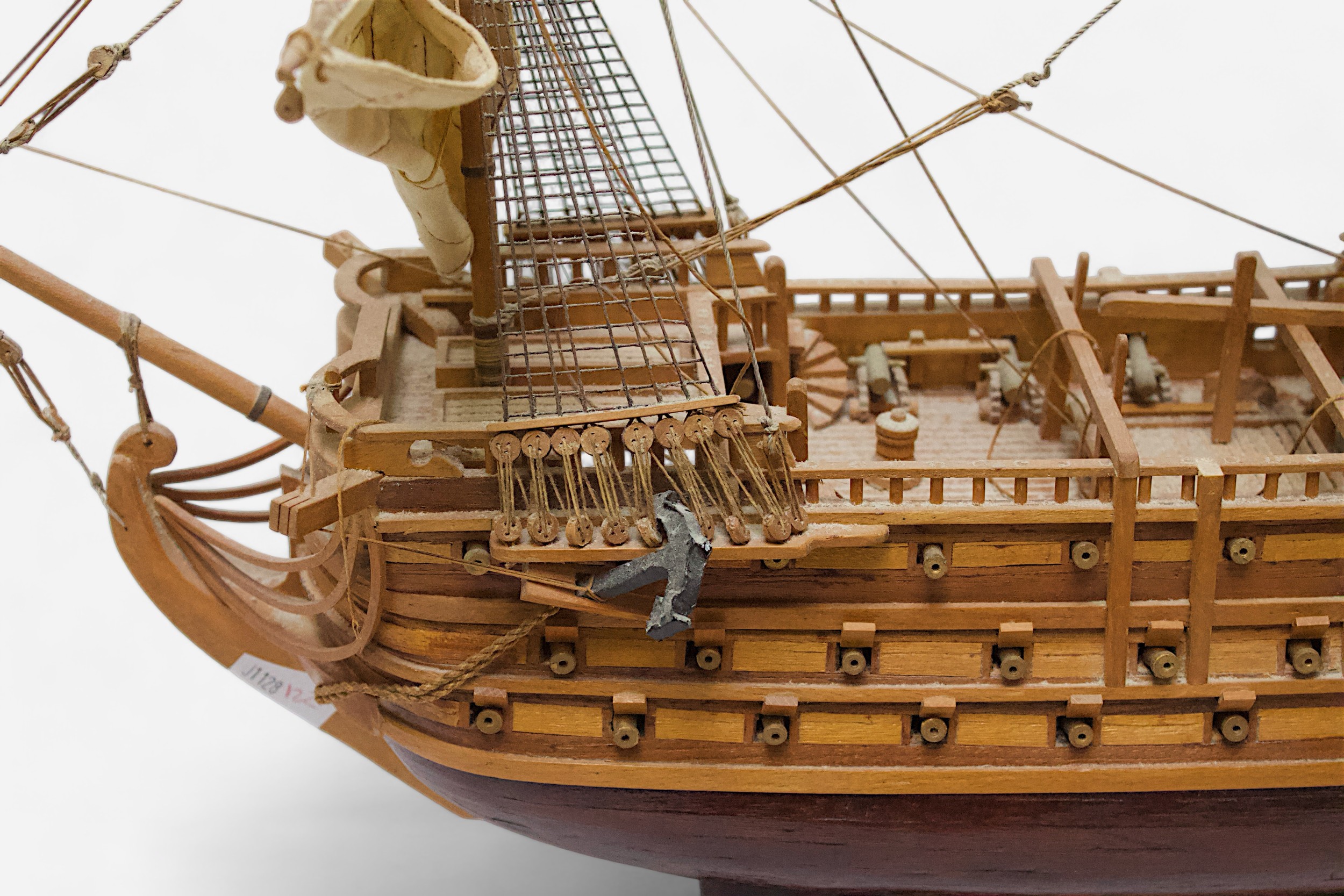 A hand-made wooden static model of a 17th Cenrtury three-mast ship, Santisima Trinidad, c1790, - Bild 3 aus 5