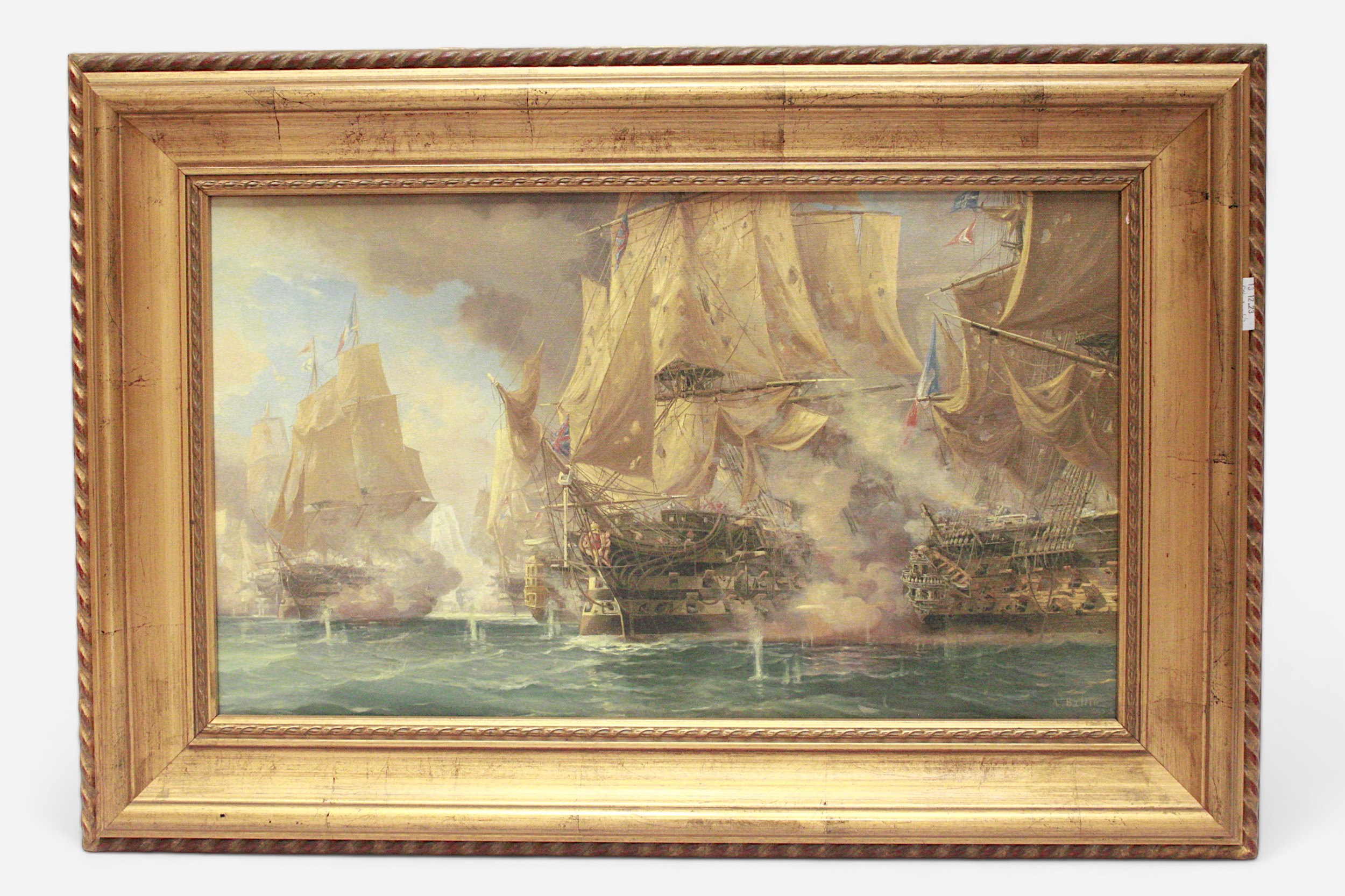 After Auguste Ballin. Two various action scenes from the Battle of Trafalgar, modern Giclee colour - Image 2 of 3