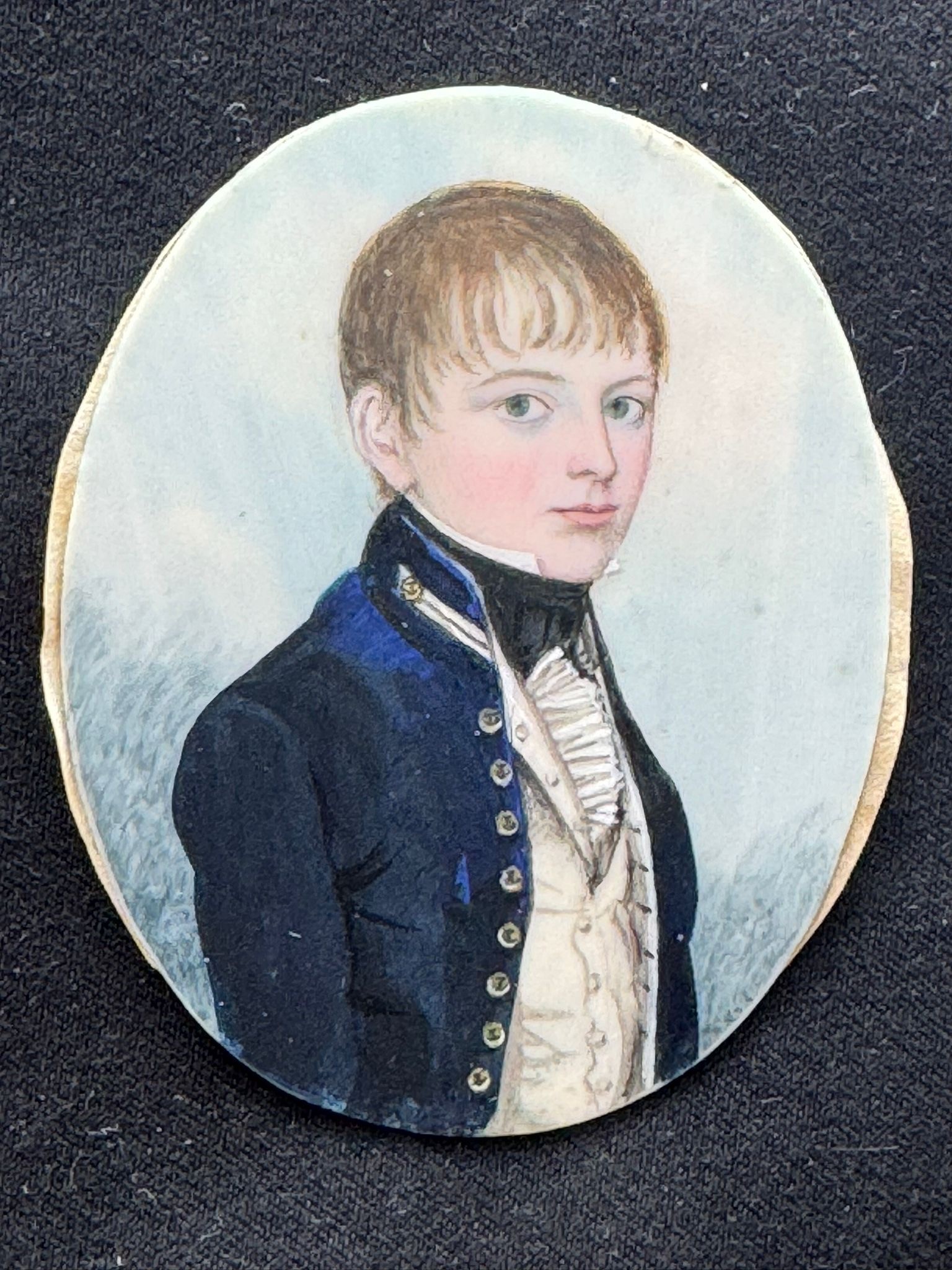 Attributed to Frederick Buck (1771 – c1839/40), A 19th century oval portrait miniature of a young - Image 2 of 2
