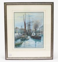 Colin M. Baxter (b.1963), ‘Towing a Schooner from The Camber, Old Portsmouth, circa 1920,’ signed,