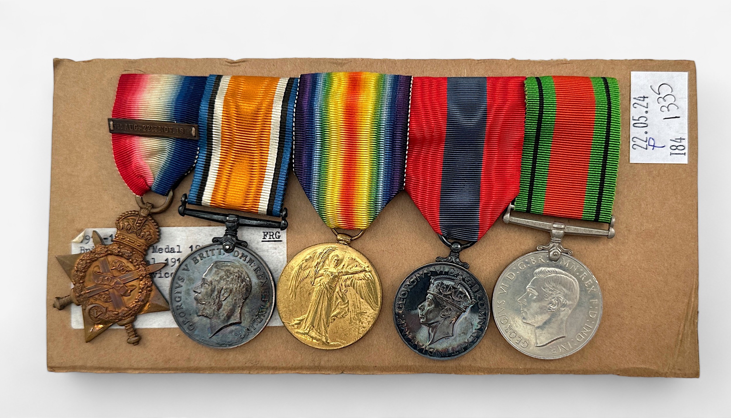 WW1 & WW2 Medal Group of Five to 19890 Pte F.R. Goodey R.A.M.C. comprising 1914 Mons Star with 5th