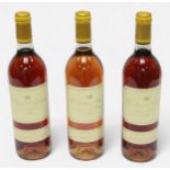 Three bottles of Chateau d’Yquem Premier Grand Cru Classe Sauternes 1990, 750ml, 13% vol.