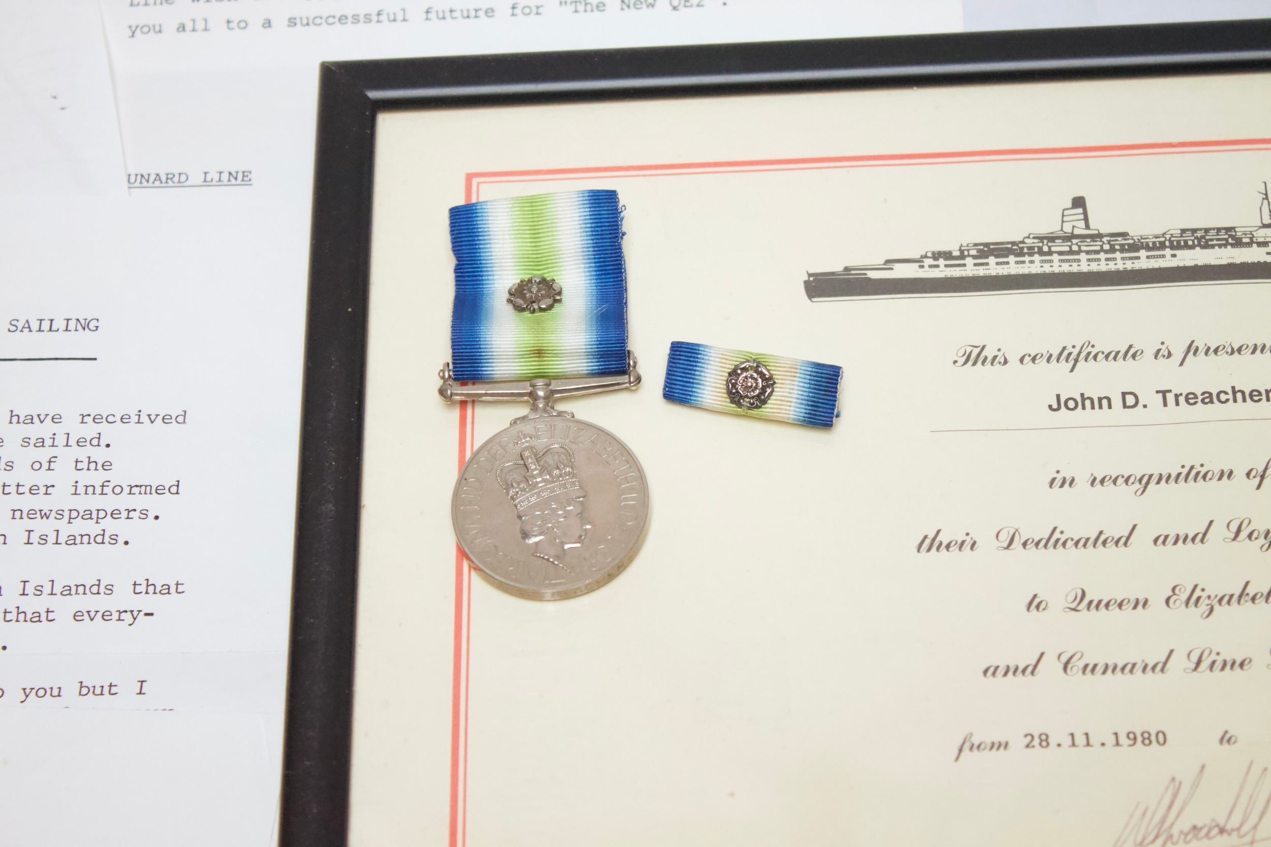 A South Atlantic 1982 Medal with rosette, ribbon and ribbon bar with rosette, named to ‘J. D. - Image 2 of 4