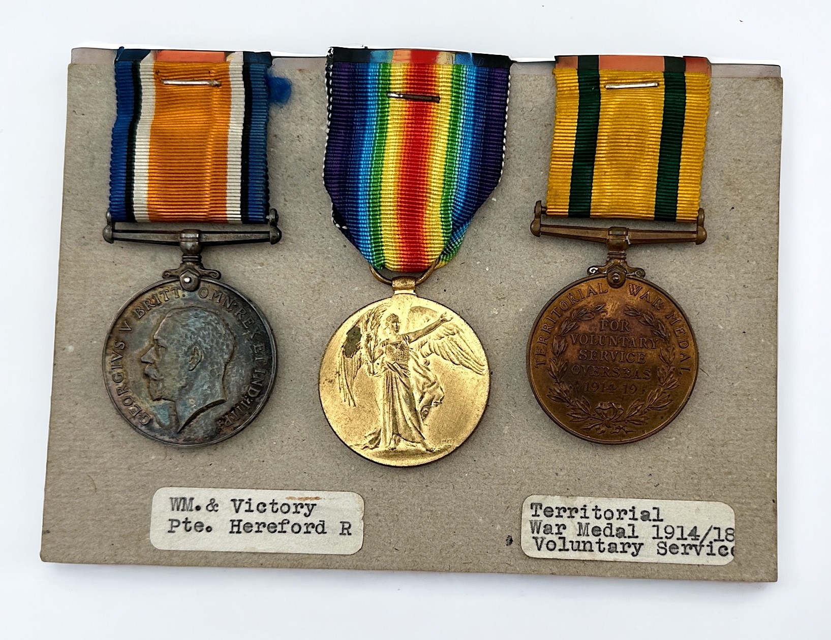 A WW1 group of three comprising War Medal, Victory Medal and Territorial War Medal 1914-18 to 8256