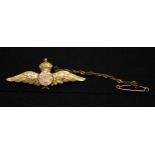 A WWII era 9ct gold RAF sweetheart brooch, modelled with a crown above the initials RAF, flanked