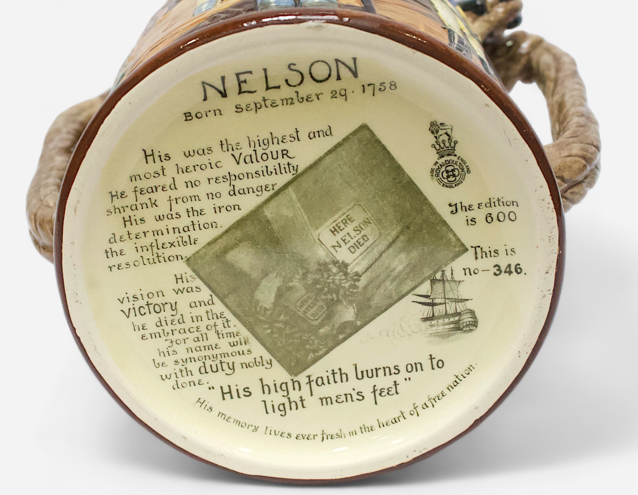 A Royal Doulton loving cup, 'Nelson’, designed by Charles Noke and Harry Fenton, with inscriptions ' - Image 4 of 4