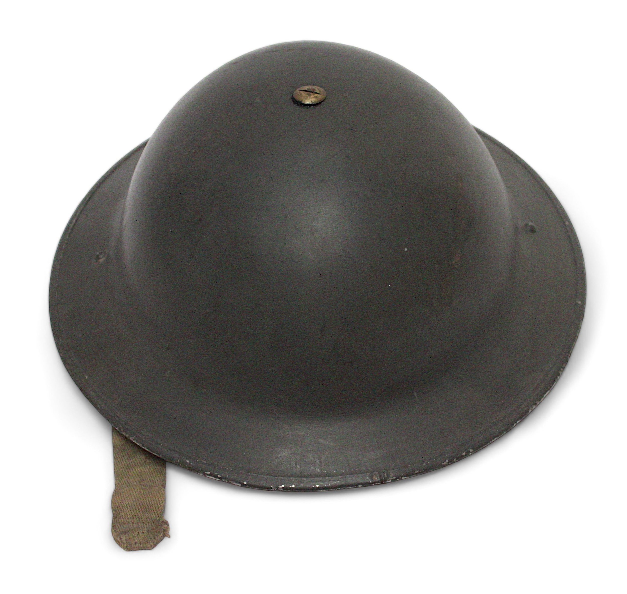 A black painted British WWII fire brigade steel helmet, with decal to front, numbered 431194 to - Image 2 of 6