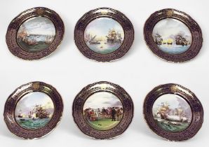 A set of six Spode plates from a limited edition 'Armada' series, each decorted to the centre with