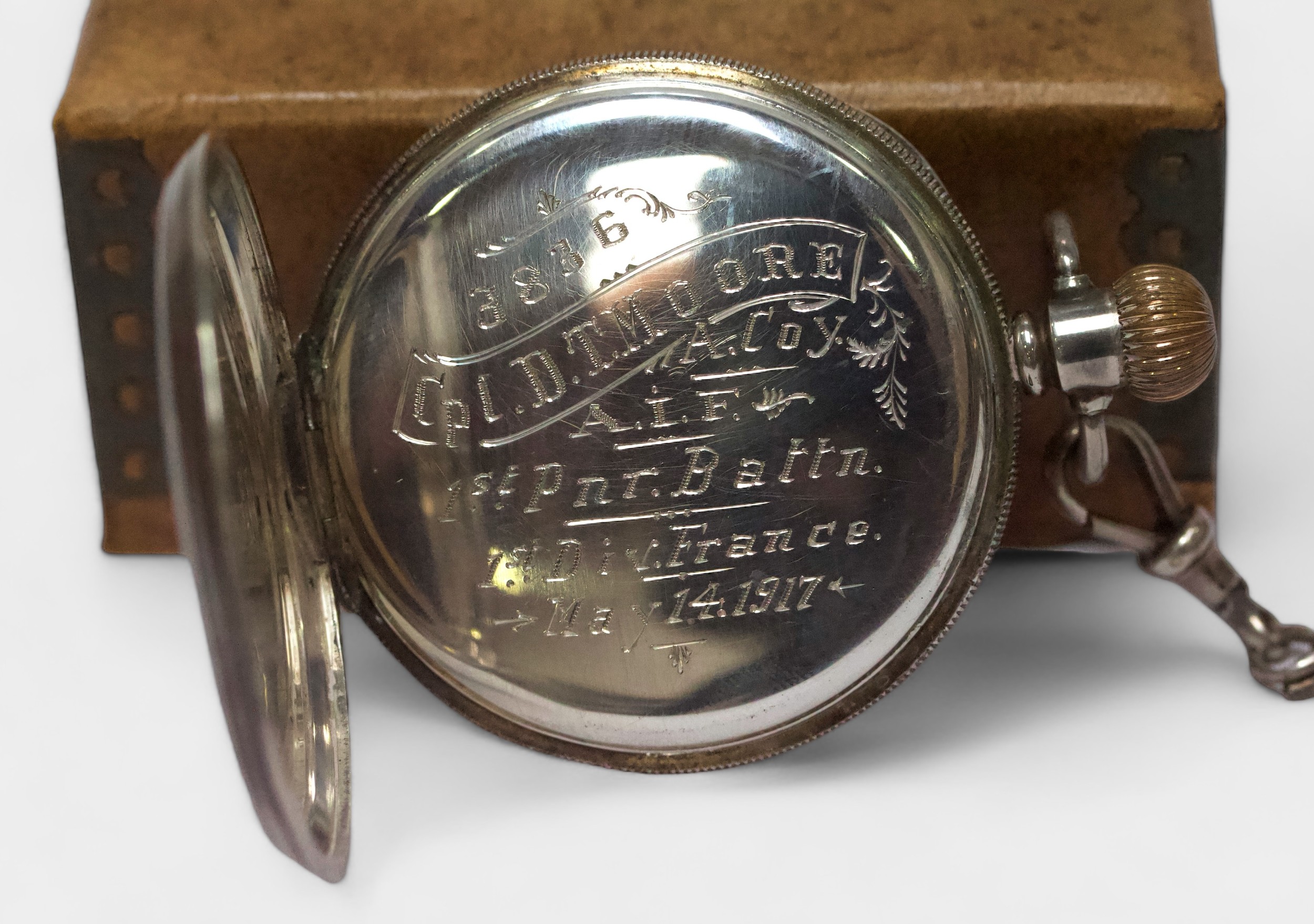 A silver-cased open face pocket watch by Waltham, the white enamel dial with Roman numerals denoting - Image 3 of 4