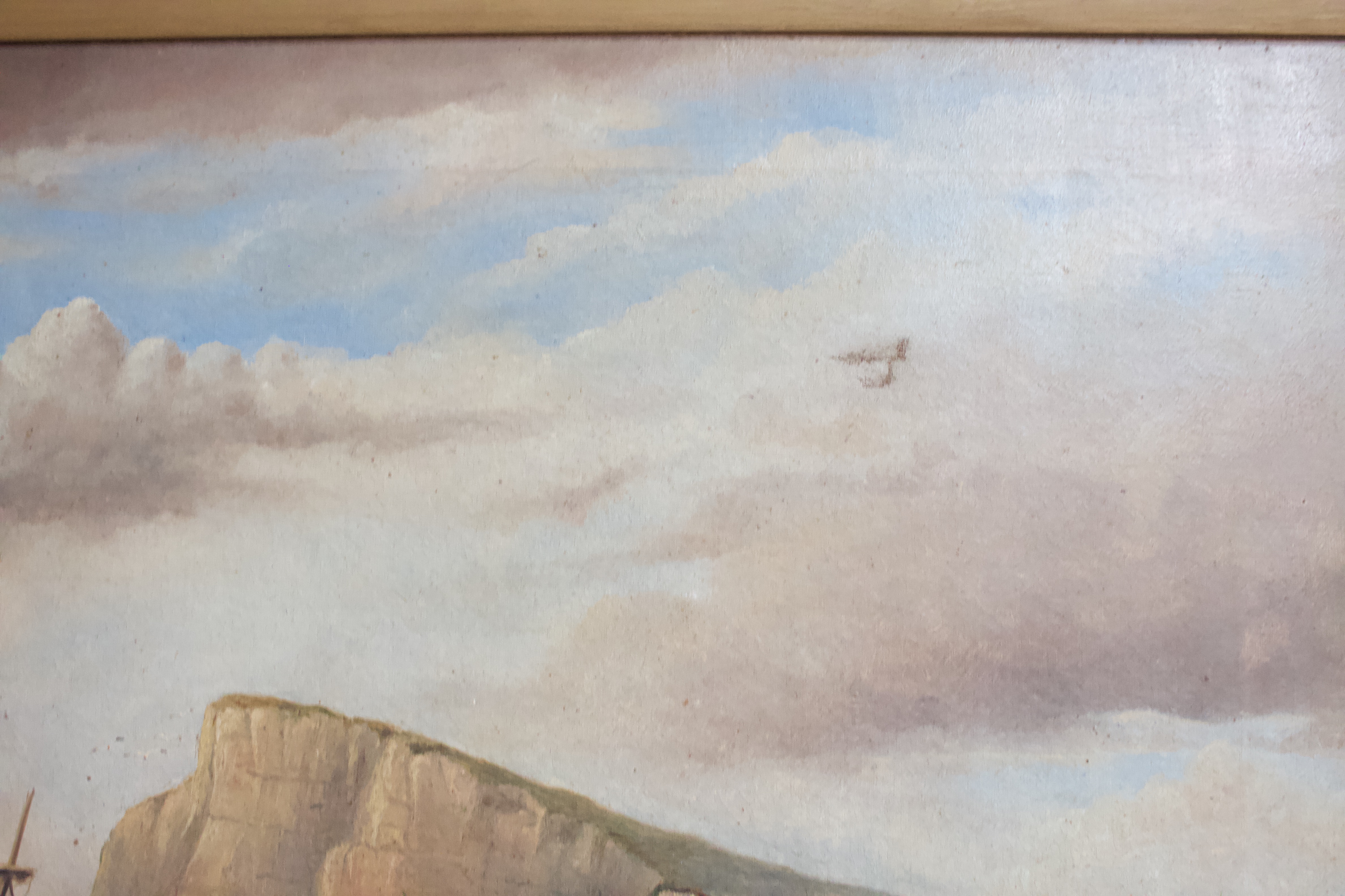 A 19th century coastal study with boat on choppy waters and figures on a cliff edge, with further - Image 5 of 8