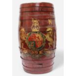 A late 19th /early 20th Century Royal Navy Coopered wooden barrel painted with the Royal Crest of