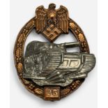A WWII German Third Reich / Waffen SS Tank Assault Badge for 25 engagements, cast two-piece