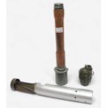 A WW2 period deactivated German incendiary bomb, and 'replica' German WWII type M23 stick grenade,