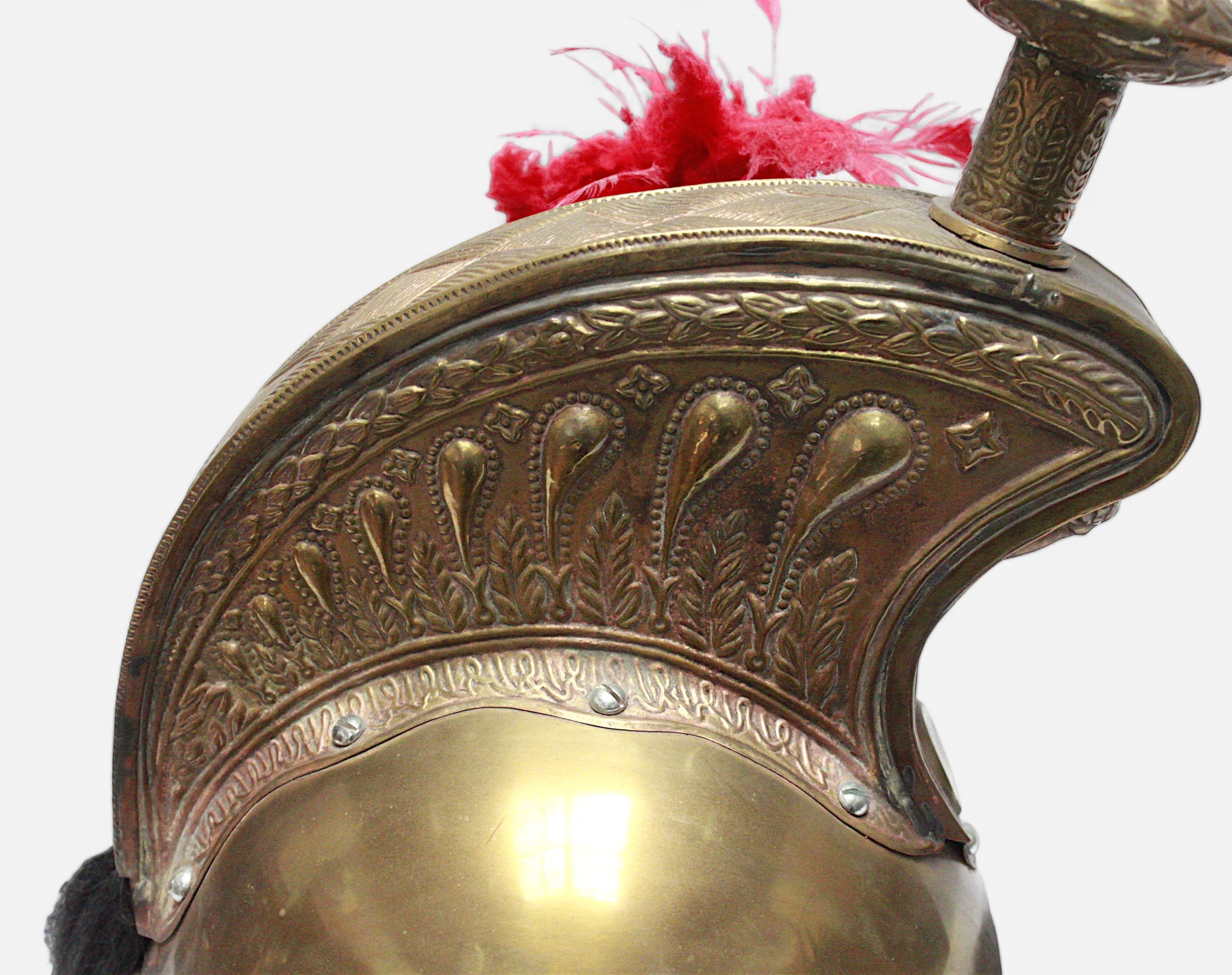 A 19th Century Cavalry Curassier Metal and Brass Helmet with plume, and a brass chain mail and - Image 3 of 4
