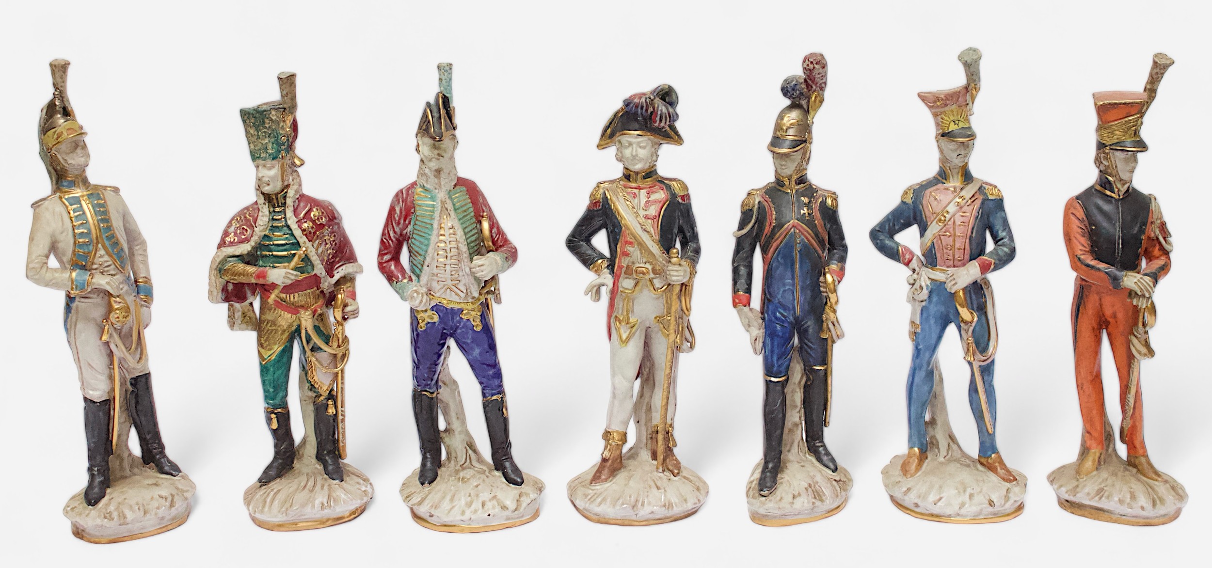 Twelve Italian Porcelain figures of French and European Military figures, each inscribed to the - Image 4 of 6