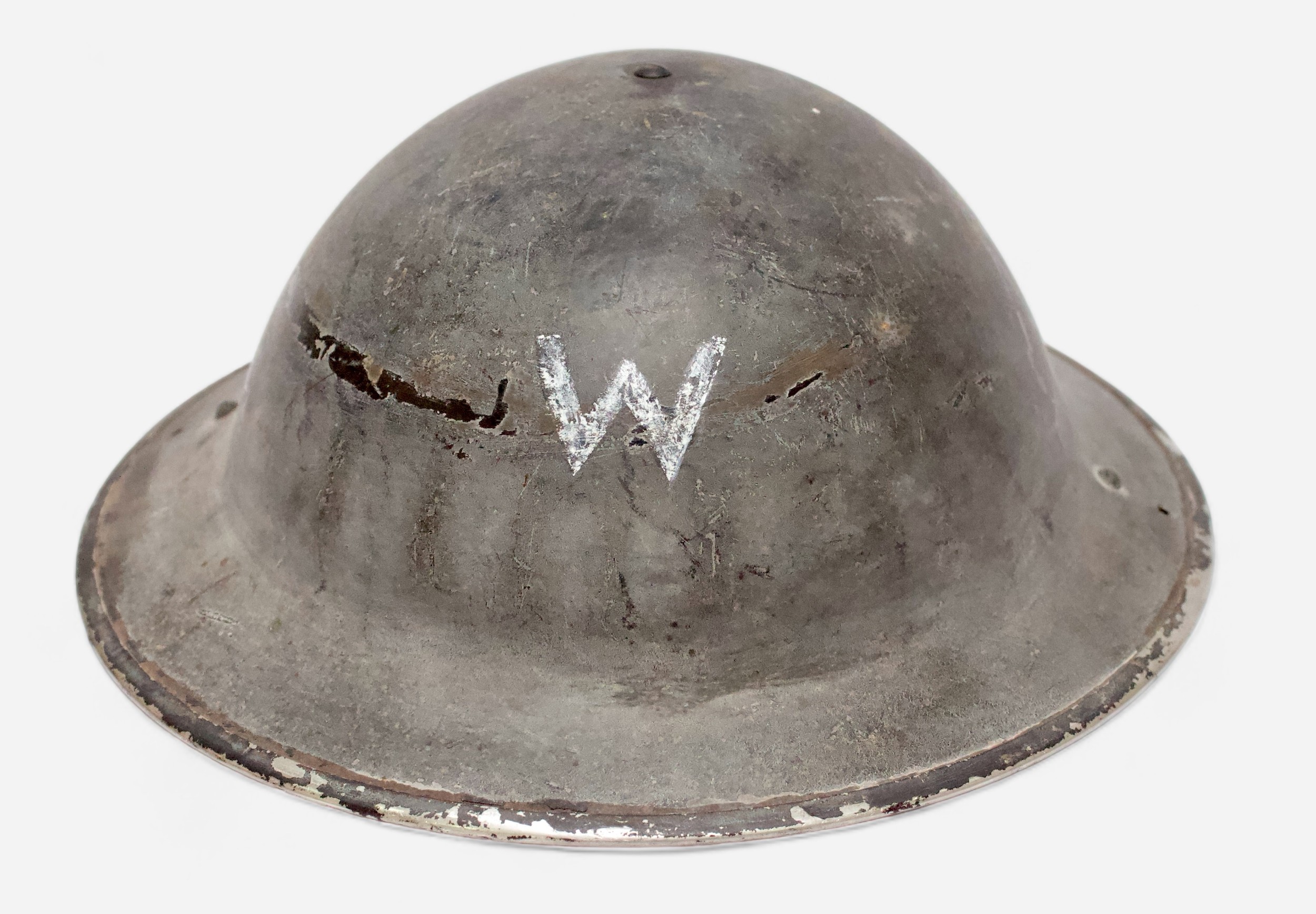 A British WWII Air Raid Wardens Brodie helmet, with leather liner and khaki webbing chin strap, - Image 2 of 7