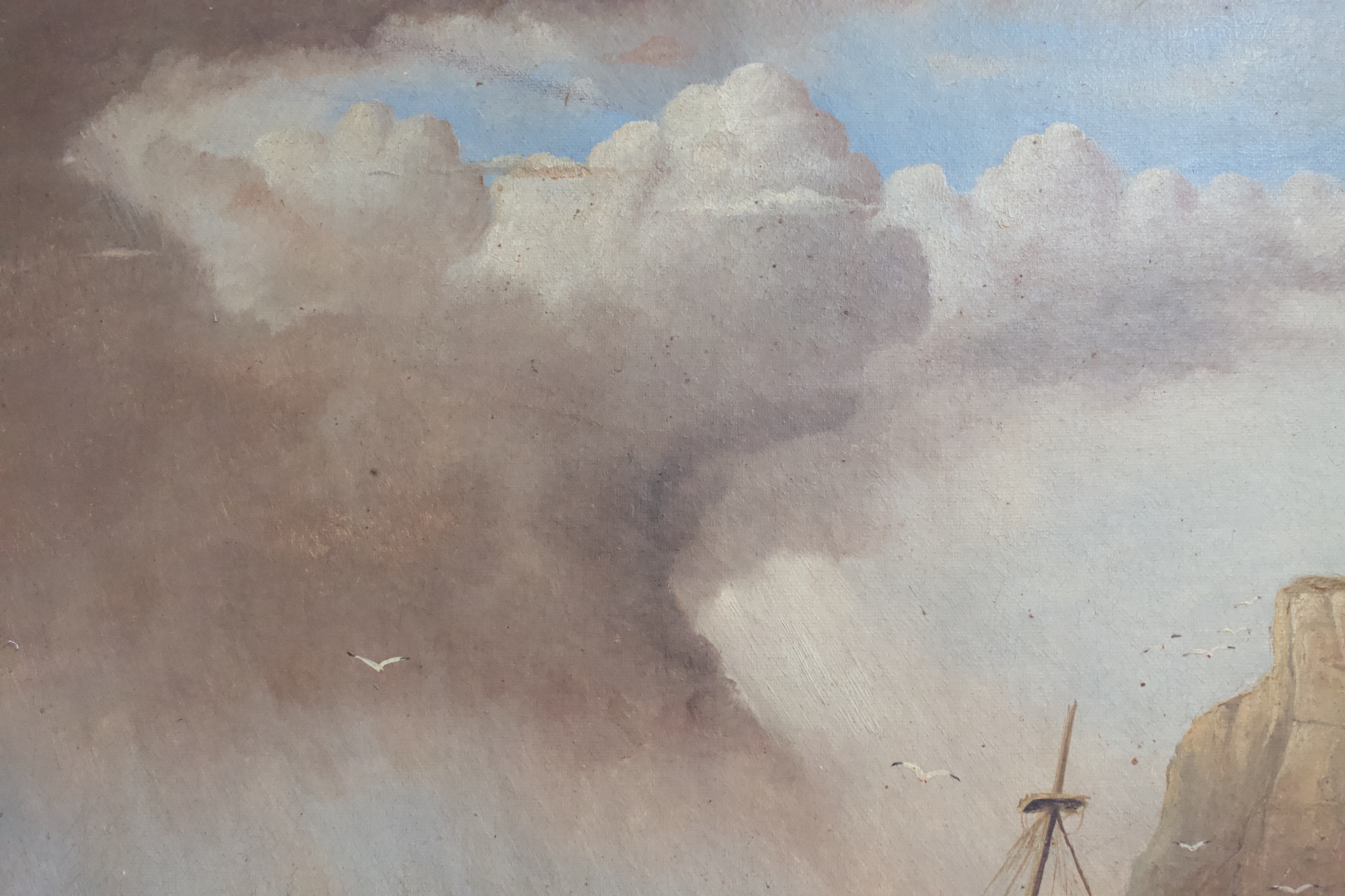 A 19th century coastal study with boat on choppy waters and figures on a cliff edge, with further - Image 8 of 8