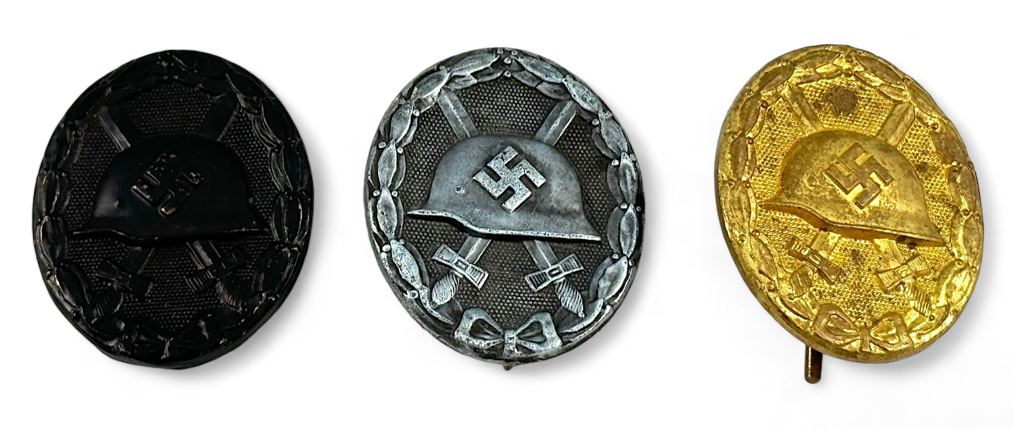 Three German Third Reich Wound Badges, Black, Silver and Gold Class, (3)