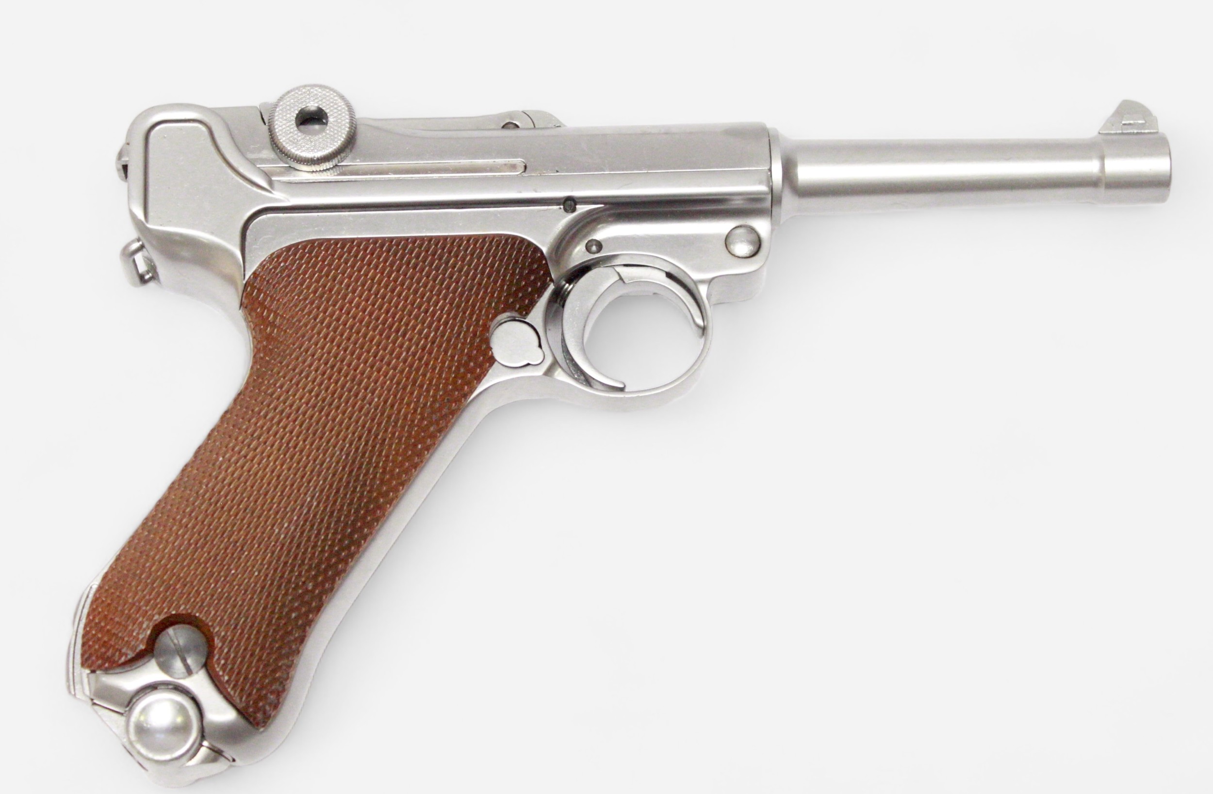 A Gesichert CO2 air pistol modelled as a Luger pistol, stamped '1915', with brown plastic grip