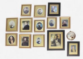 Thirteen various mounted and framed portrait miniatures of 18th and 19th Century Naval Officers,