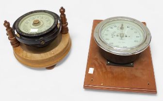 A Japanese gimbal compass by Tokyo Keiki Co. Ltd, in black metal case with engraved plaque, raised