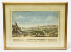 After I Waters. A South East View of Portsmouth, a hand coloured 18th century engraving with a