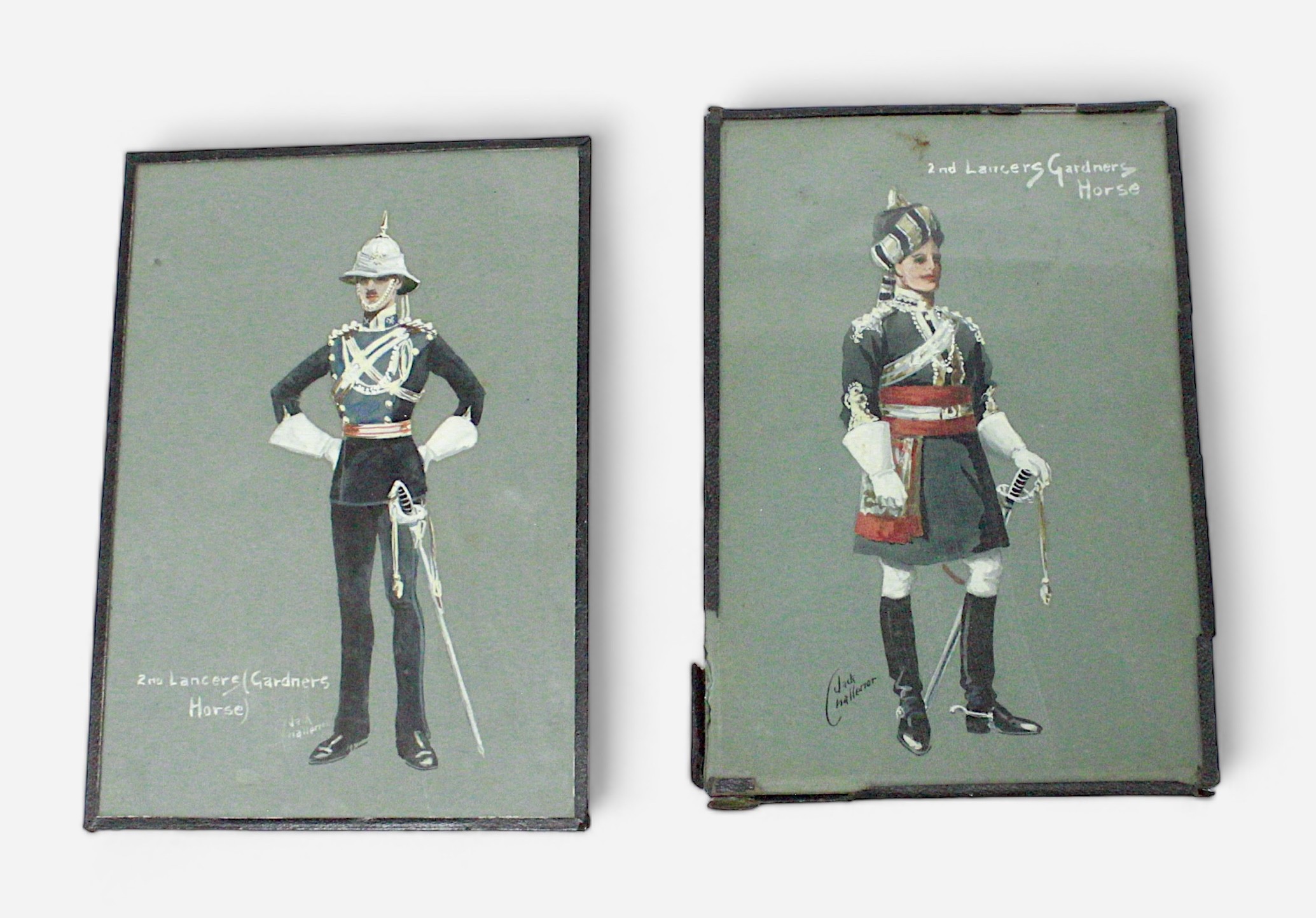 Jack Challenor. Two various full length figural studies in full uniform, '2nd Lancers Gardners