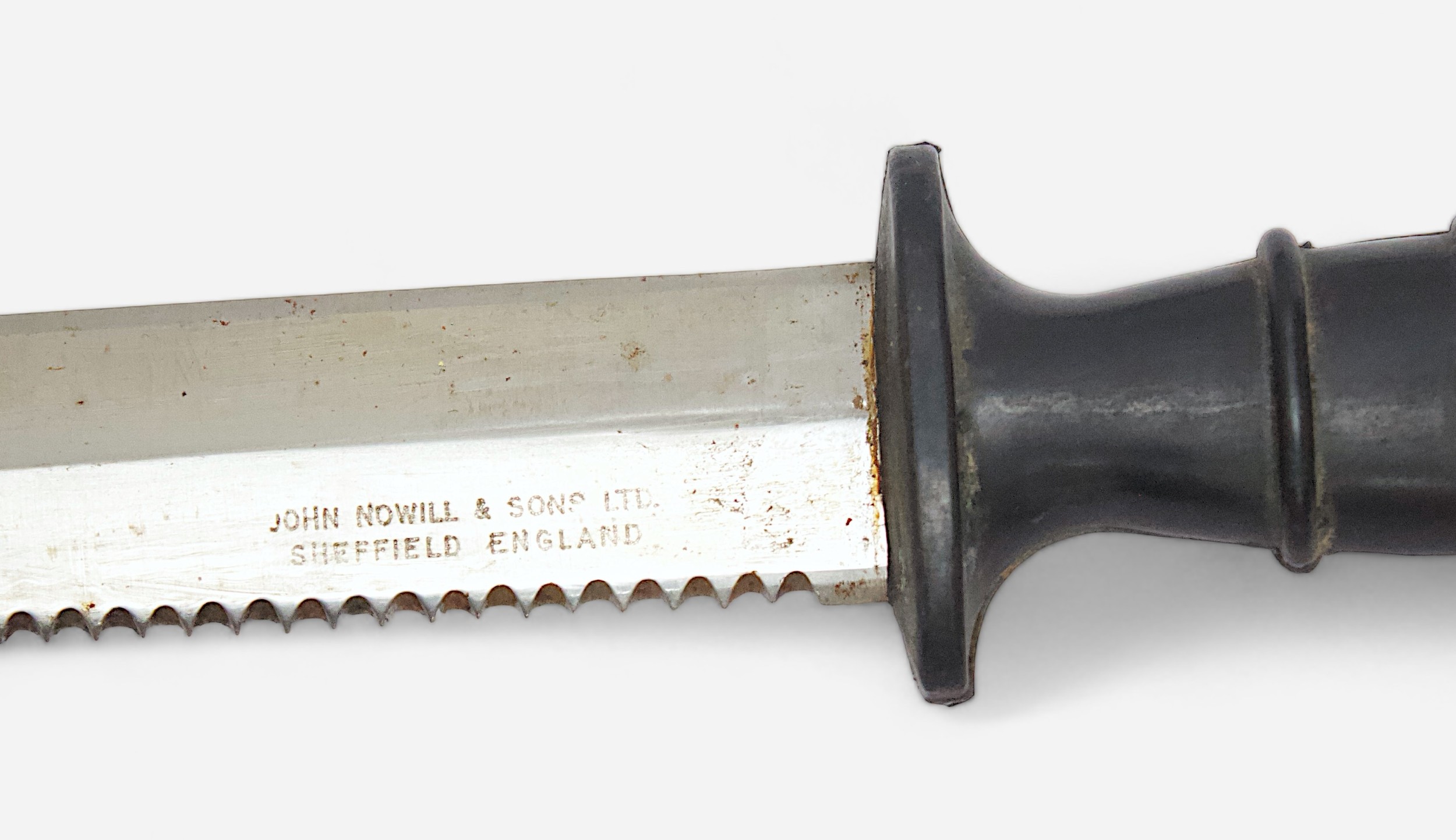 Two John Nowill & Sons Ltd, Sheffield, double edged diving knives, both with black rubber grips - Image 4 of 4