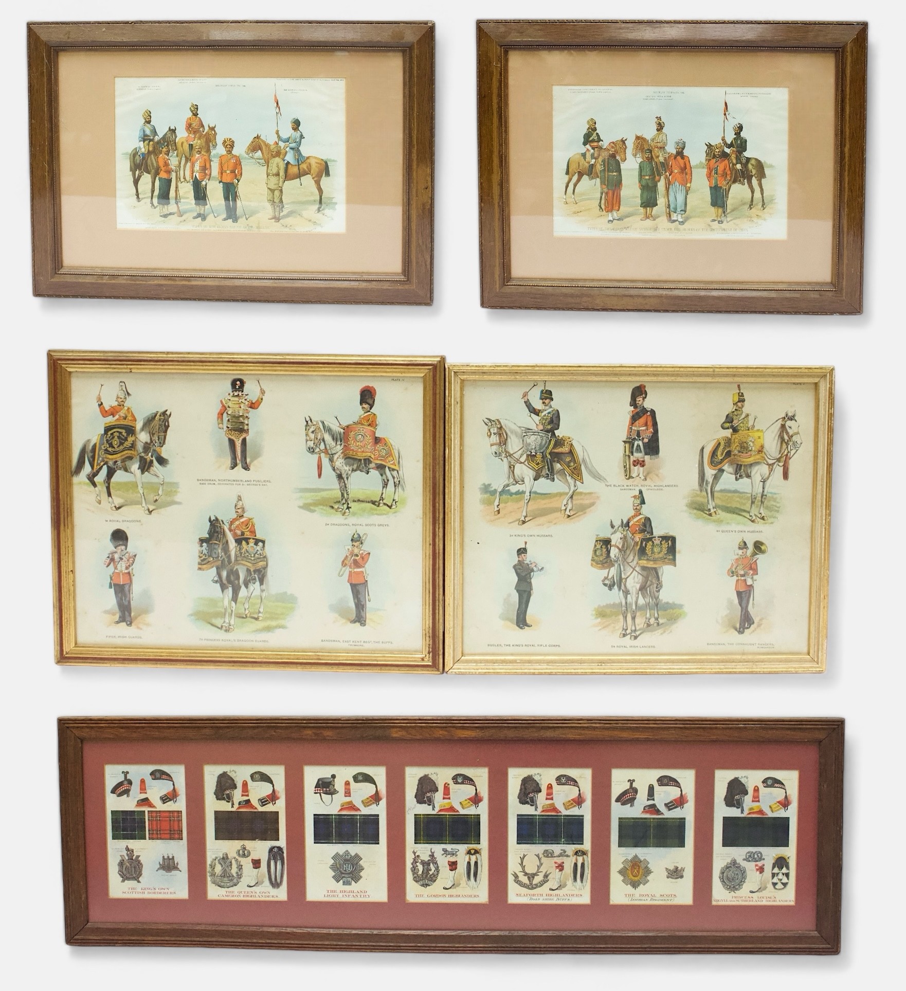 Five various prints, comprising 2x 'Types of The Indian Native Army, from the Army & Navy Gazette,