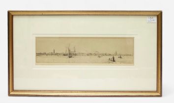 William Lionel Wyllie, RA (British, 1851-1931) 'Early Submarines off Gosport’, signed in pencil to