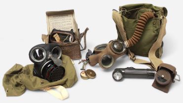 A British 1942 No.4 Mk.III gas mask and havesack, Mk3 Model IV gas mask and resperator with