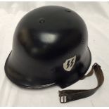 A WWII German Third Reich M34 Civil Defence Feuerwehr (Fire Service) Helmet, black painted with