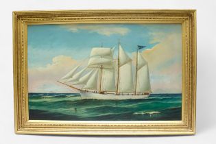 Charles Cockerham (fl. 1900-1935), The three-mast steel-hulled schooner 'Annie Reece' in full