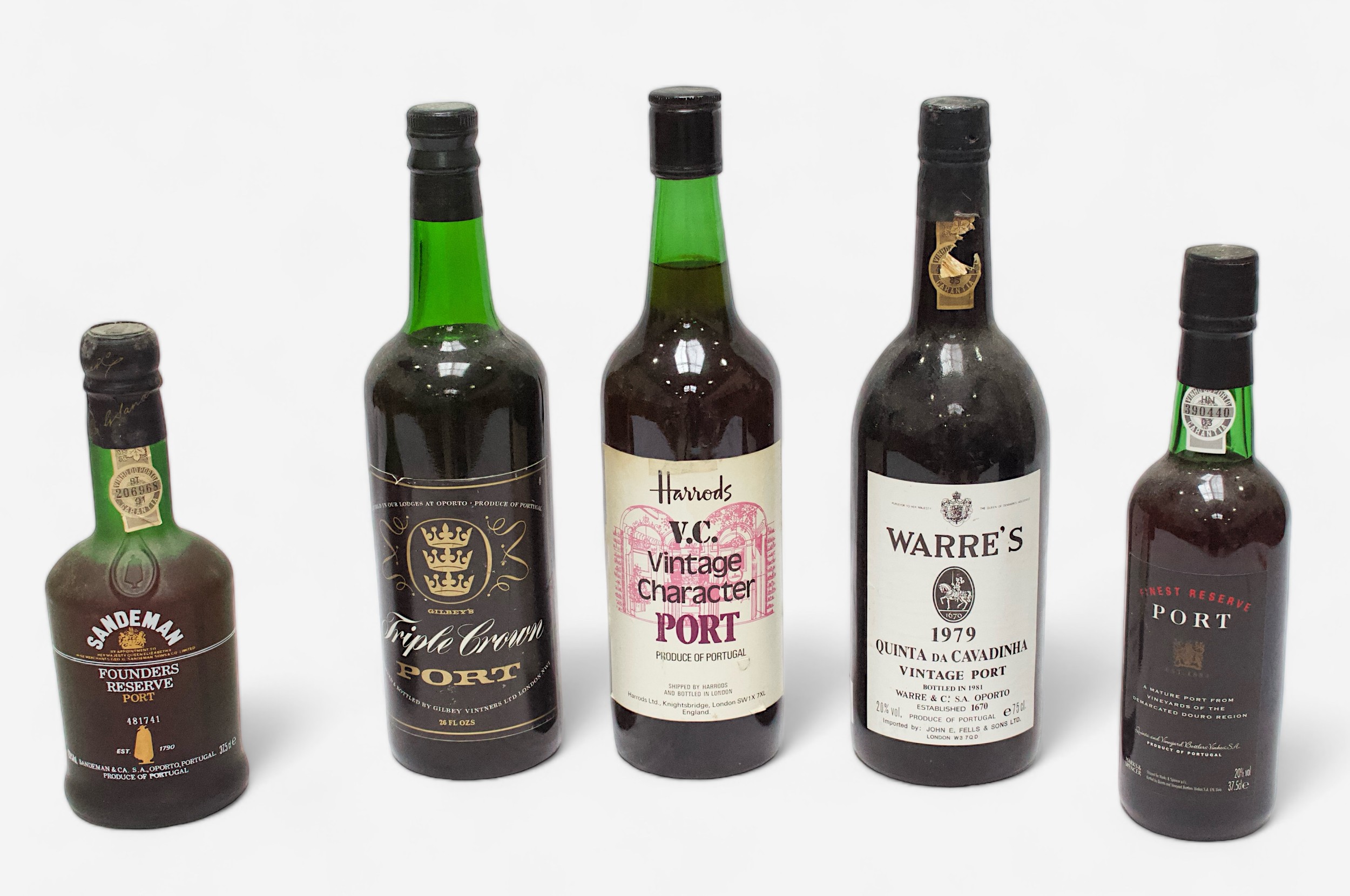 Five various bottles of port, including Warre’s Quinta da Cavadinha, 1979, 75cl, 20% vol, Harrods