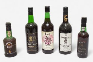 Five various bottles of port, including Warre’s Quinta da Cavadinha, 1979, 75cl, 20% vol, Harrods