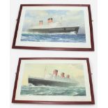 Two Cunard Line advertising posters for ‘Queen Elizabeth’ and ‘Queen Mary’, after Charles E