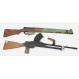 Two various painted wooden training rifles, possibly WWII