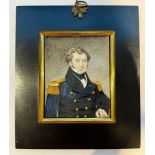 A Mid-19th century portrait miniature of a Naval Commander or Captain, with slightly receding