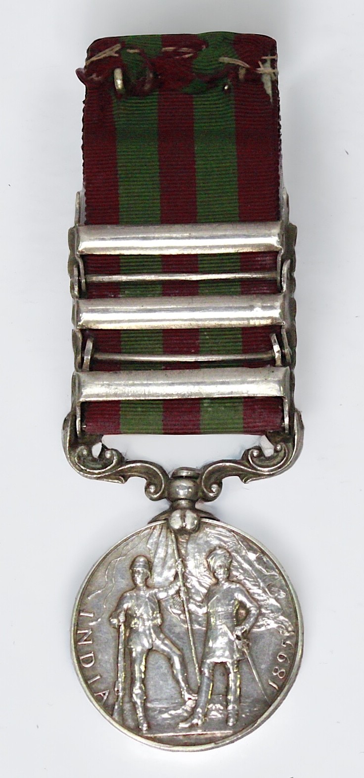 A QUEEN VICTORIA INDIA MEDAL 1896, with clasps for Relief of Chitral 1895, Punjab Frontier 1897-98 - Image 2 of 2