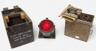 A WWII RAF Aldis Signalling Lamp Type B Mk.II, Ref. No 5A/9014033, marked with broad arrow, housed