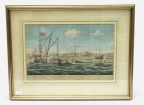 After J. Cleveley, hand-colouyred engraving, 'A View of His Majesty's Dockyard at Portsmouth, In The
