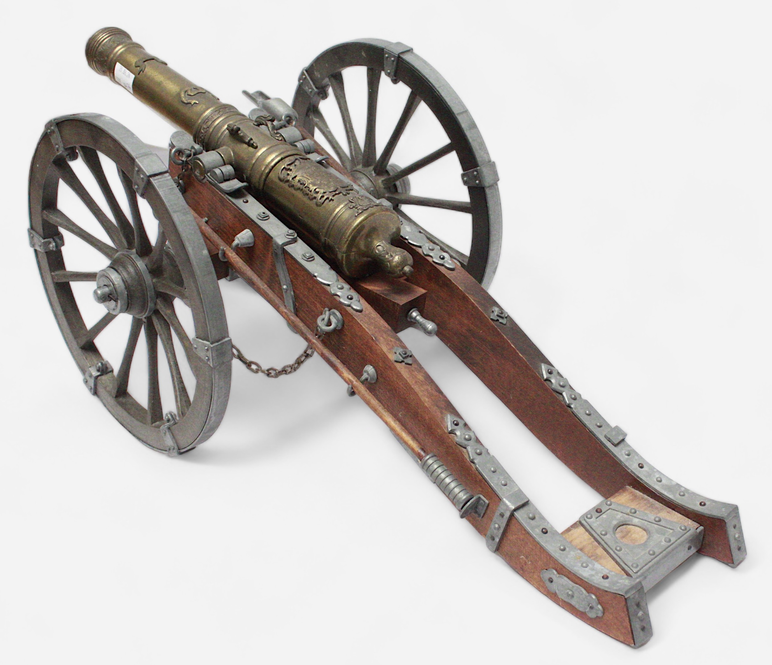 A scale model of a 19th Century French Muzzle-Loading Cannon, on two wheel carriage with loading and - Image 2 of 4