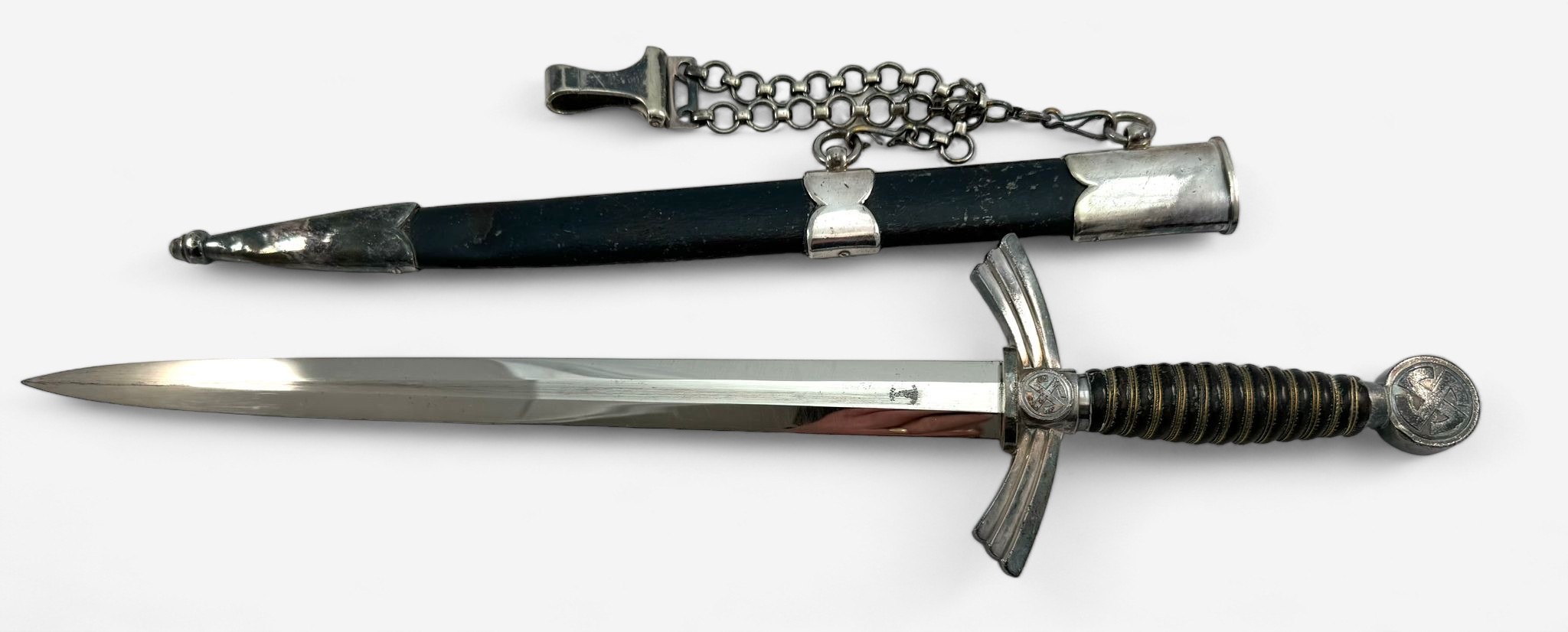 A First Pattern Luftwaffe Ceremonial Dagger, with scabbard and hanger chain, blade flat engraved