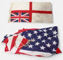 A small white ensign flag, with ‘Zephyr Racing Pennants Ltd’ and broad arrow stamp, 90cm long,
