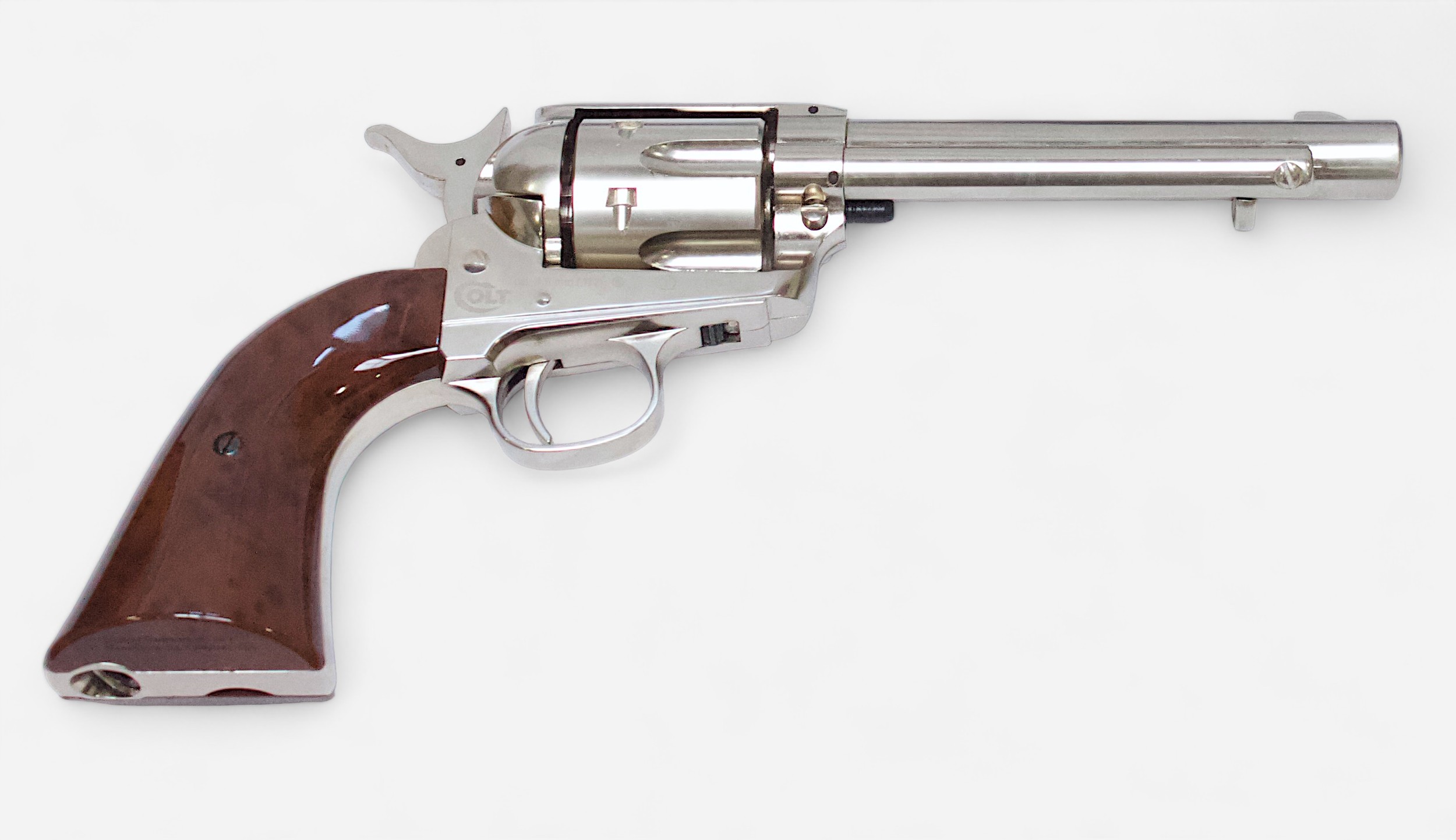 A Colt SAA. 45 CO2 Revolver, with nickel finish and wood effect grip. Calibre .177 pellet, in - Bild 2 aus 4