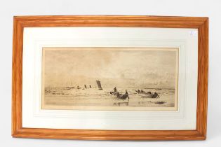 William Lionel Wyllie RA (1851-1931) ‘Cobles at Newbiggin Northumberland’, signed in pencil to