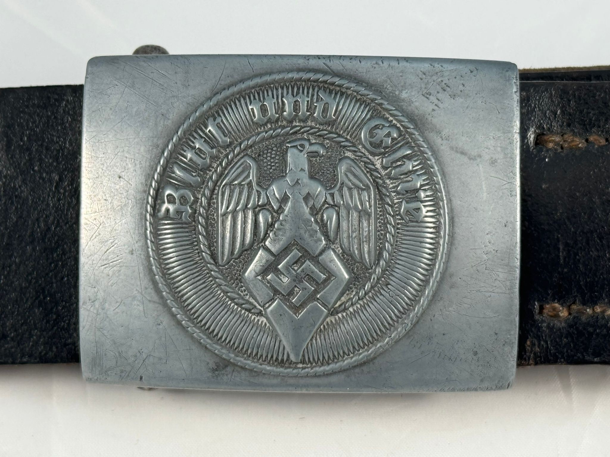 A Hitler Youth/ Hitler Jugend Leader's Buckle and leather belt, the buckle cast alloy, reverse - Image 2 of 3