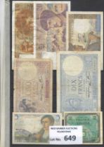 Coins/Banknotes : French Banknotes (7) Different