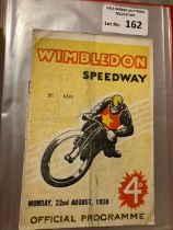 Speedway : Wimbledon v New Cross programme 22/08/1938 - 16 pages - good cond